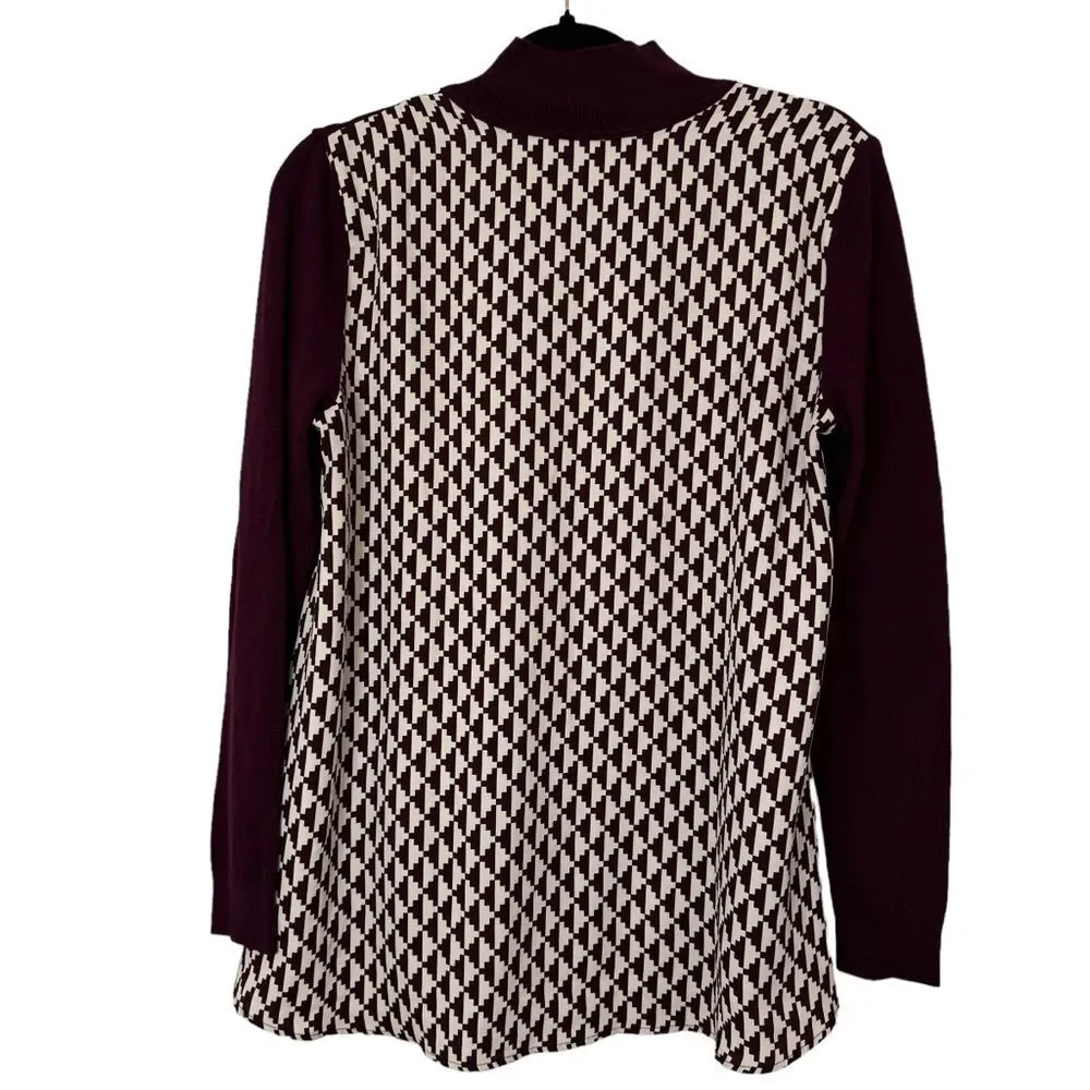 Ann Taylor Women's Small Geo Back Mixed Media Sweater plum burgundy color